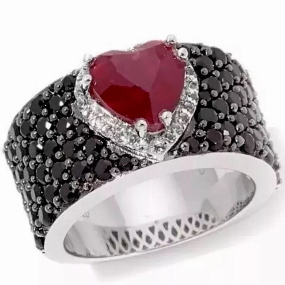 Genuine African Ruby ❤️ Black Spinel & Topaz Ring Sterling Silver Size 7!